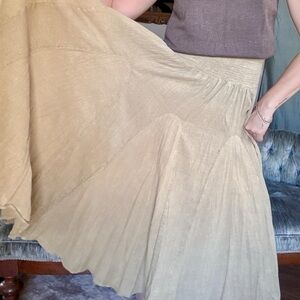 Scully Cotton Maxi Skirt Smocked Waist Neutral Tan Boho Cottagecore Size Sm Med